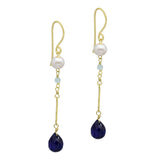 Sapphire and pearl Earrings  Earrings Silver 22k gold 100% handmade women accessory statement  gifts