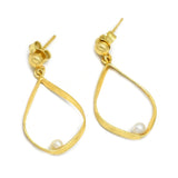 Pearl  with Metal Drop shape Earrings in 925 Silver