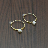 Pearl And Metal Beads Hoop Earrings