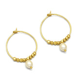 Pearl And Metal Beads Hoop Earrings