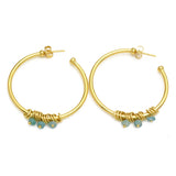 Aquamarine  hoop Earrings 925 silver with 22k gold hoop Earrings for women