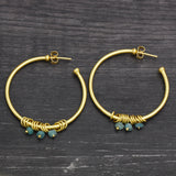 Aquamarine  hoop Earrings 925 silver with 22k gold hoop Earrings for women