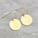 Gold Silver Plated Round Hammered Disc Metal Dangle Earrings