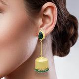 gold Jhumka Earrings Green onyx jhumka for women handmade