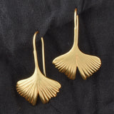 Biloba-Ginkgo Leaf dangle Earrings in  22k