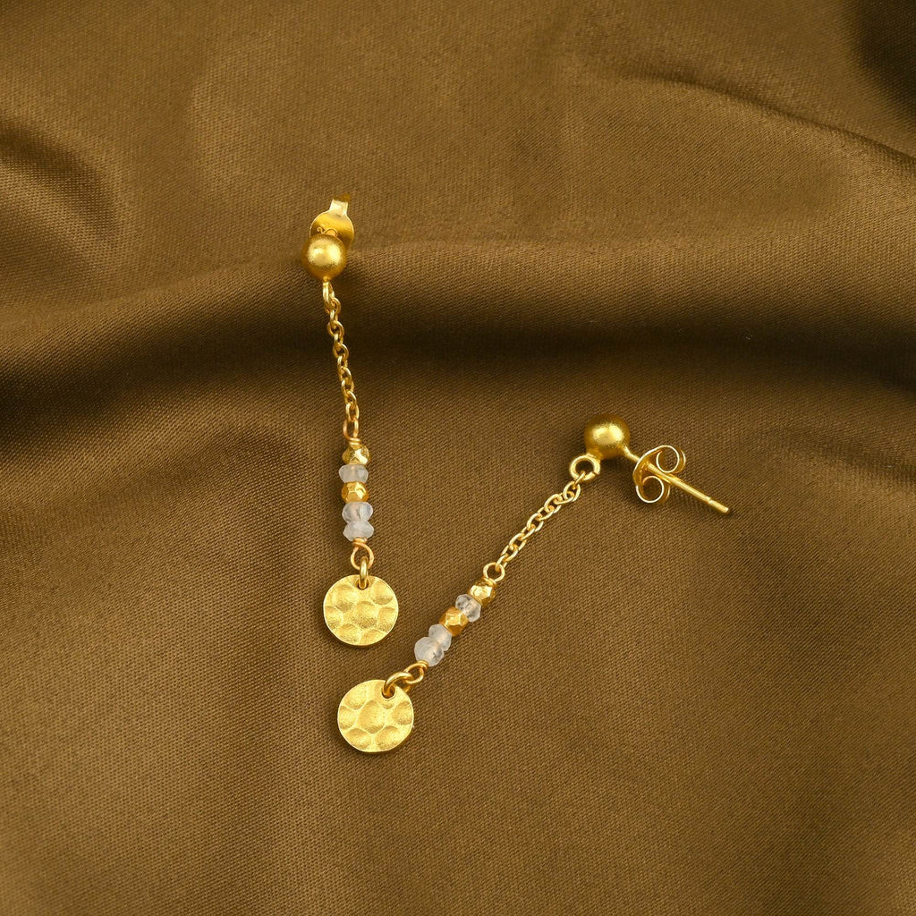 Sterling Silver Textured Coin Drop Earrings - La Vitá Jewels