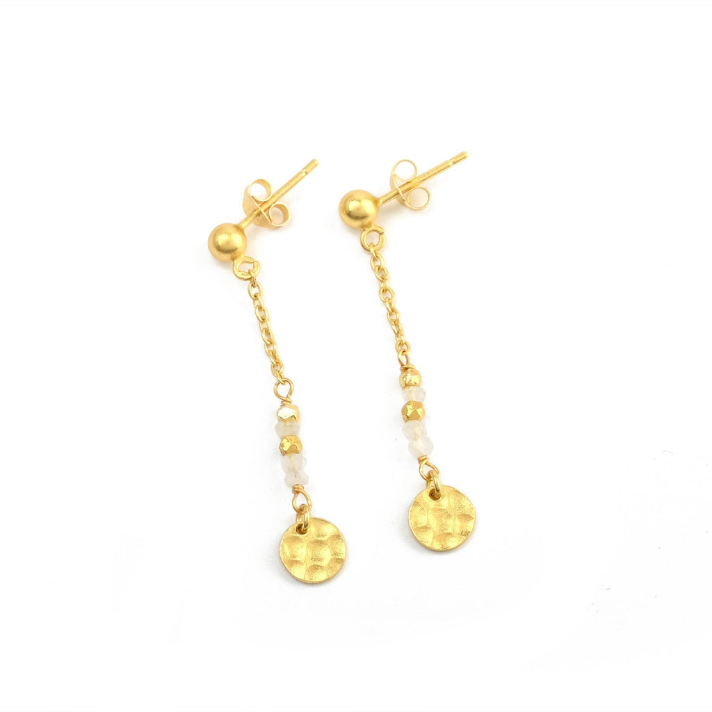 Sterling Silver Textured Coin Drop Earrings - La Vitá Jewels