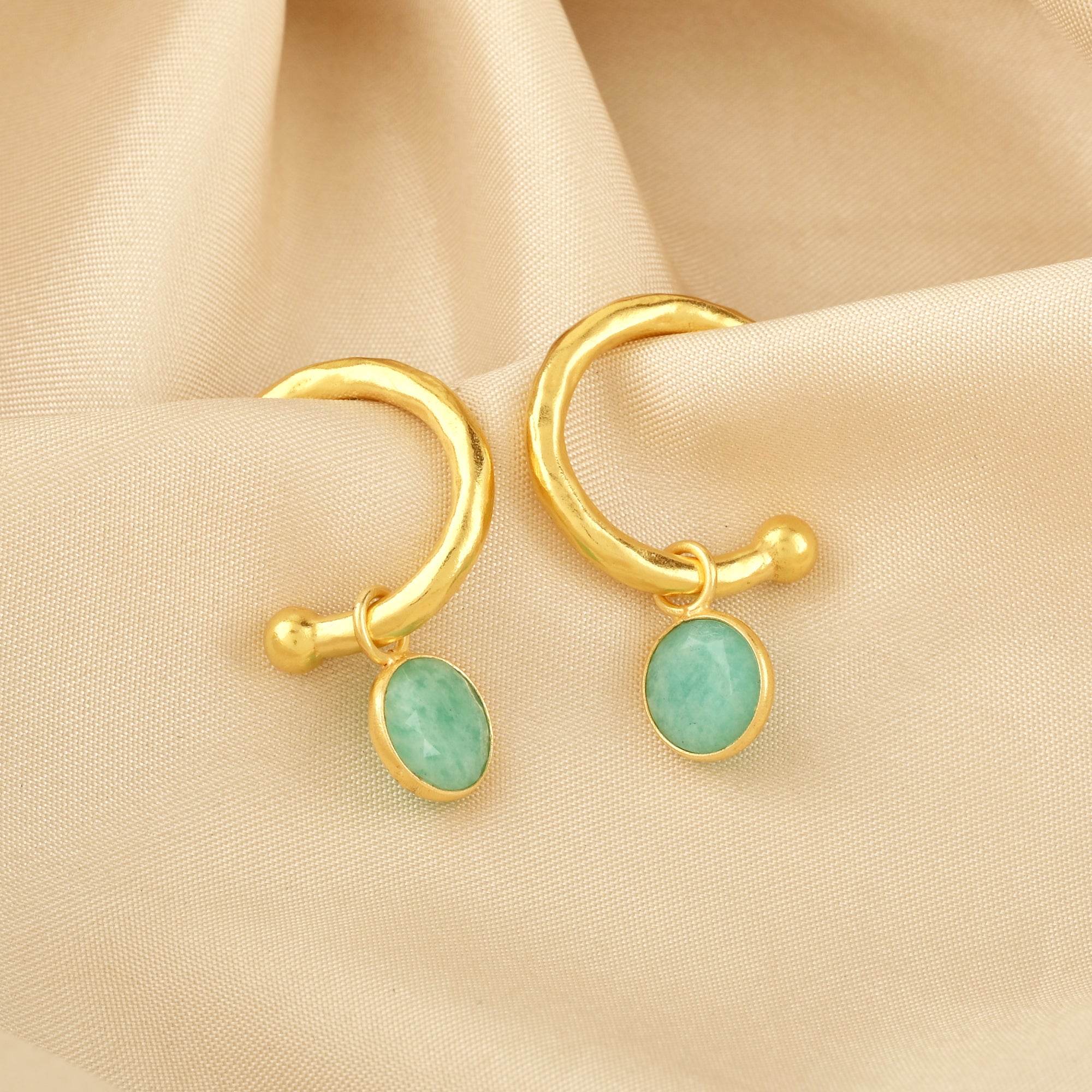 Betty Hoops Pink Quartz and Amazonite Gemstone - La Vitá Jewels