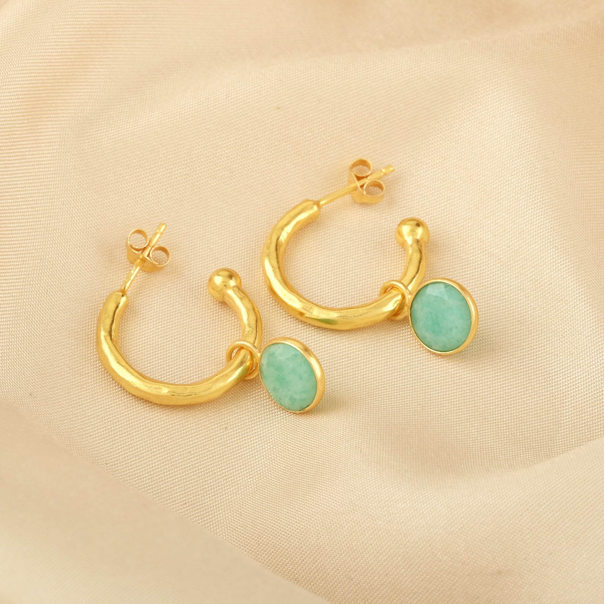 Betty Hoops Pink Quartz and Amazonite Gemstone - La Vitá Jewels