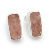 Silver Plated Strawberry Quartz  Stud Earrings