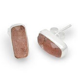 Silver Plated Strawberry Quartz  Stud Earrings