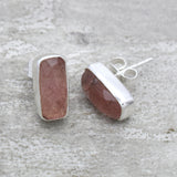 Silver Plated Strawberry Quartz  Stud Earrings