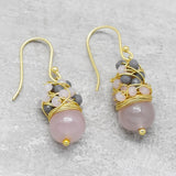 Rose Quartz Grey Chalcedony  Dangle Earrings