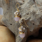 Rose Quartz Grey Chalcedony  Dangle Earrings