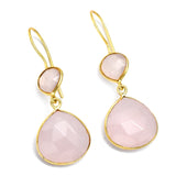 Solid Rose Quartz Pear Shape Faceted 22k Yellow  Earrings