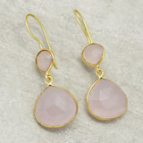 Solid Rose Quartz Pear Shape Faceted 22k Yellow  Earrings