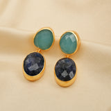 Aqua Chalcy and Blue Sapphire Earrings