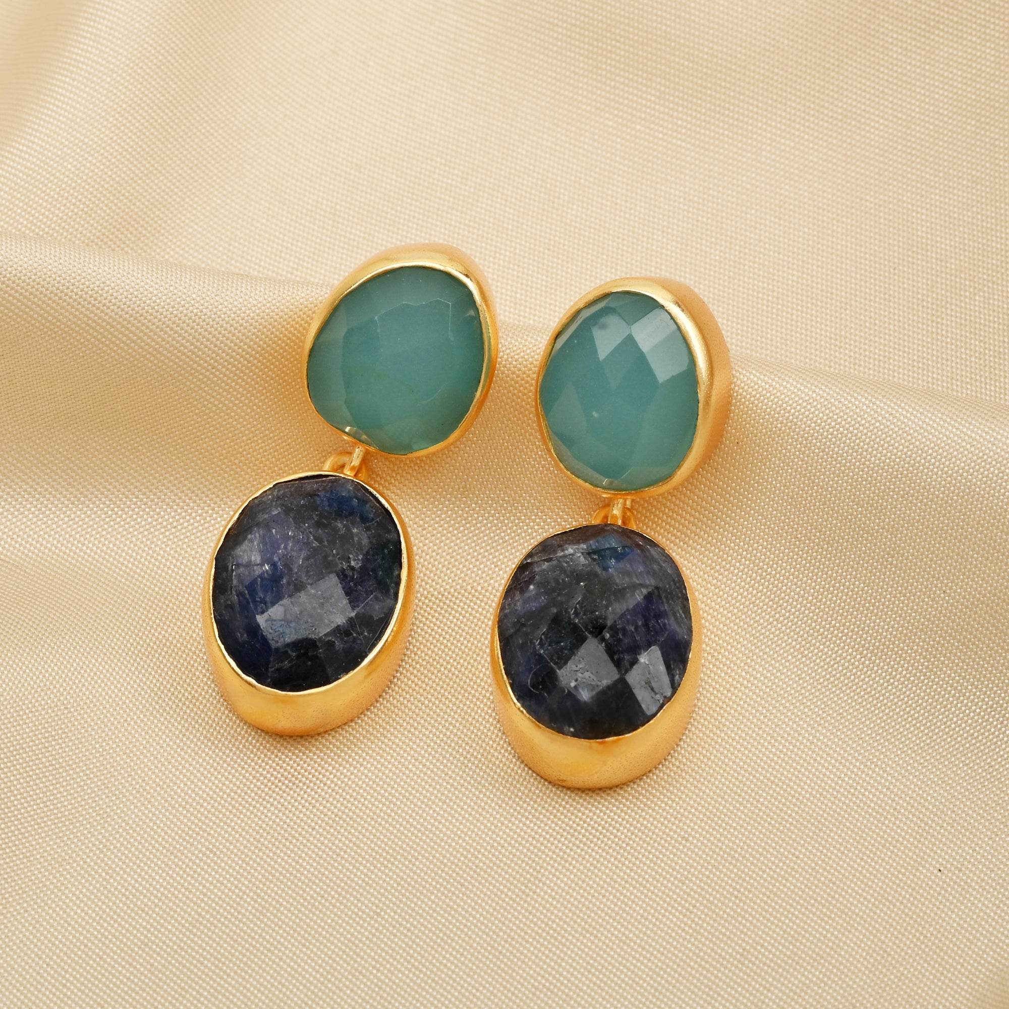 Blue Sapphire Aqua Chalcy Chunky Earring - La Vitá Jewels