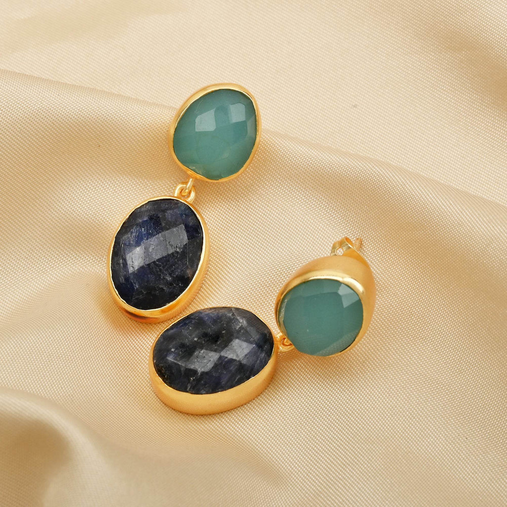 Blue Sapphire Aqua Chalcy Chunky Earring - La Vitá Jewels