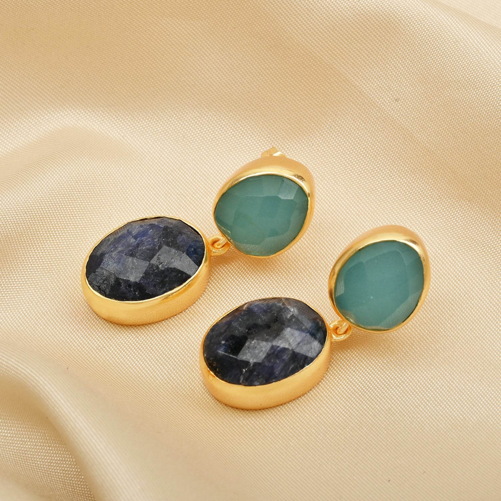 Blue Sapphire Aqua Chalcy Chunky Earring - La Vitá Jewels