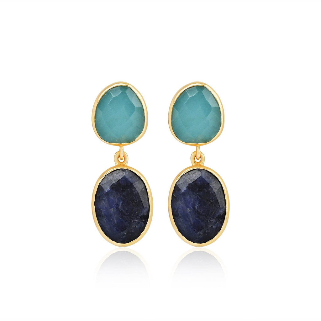 Blue Sapphire Aqua Chalcy Chunky Earring - La Vitá Jewels