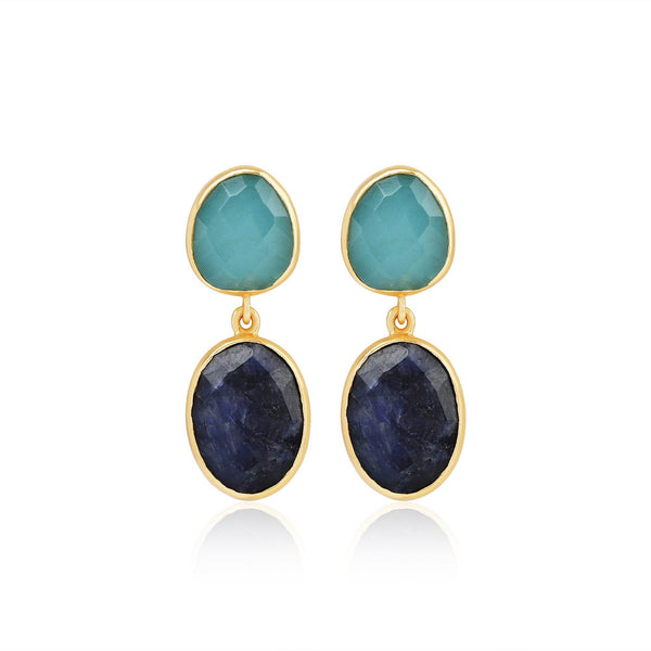 Blue Sapphire Aqua Chalcy Chunky Earring - La Vitá Jewels