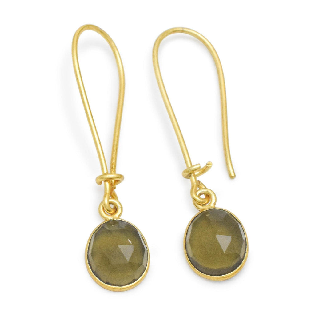 Green Chalcedony and Blue Sapphire Dangle Earrings - La Vitá Jewels