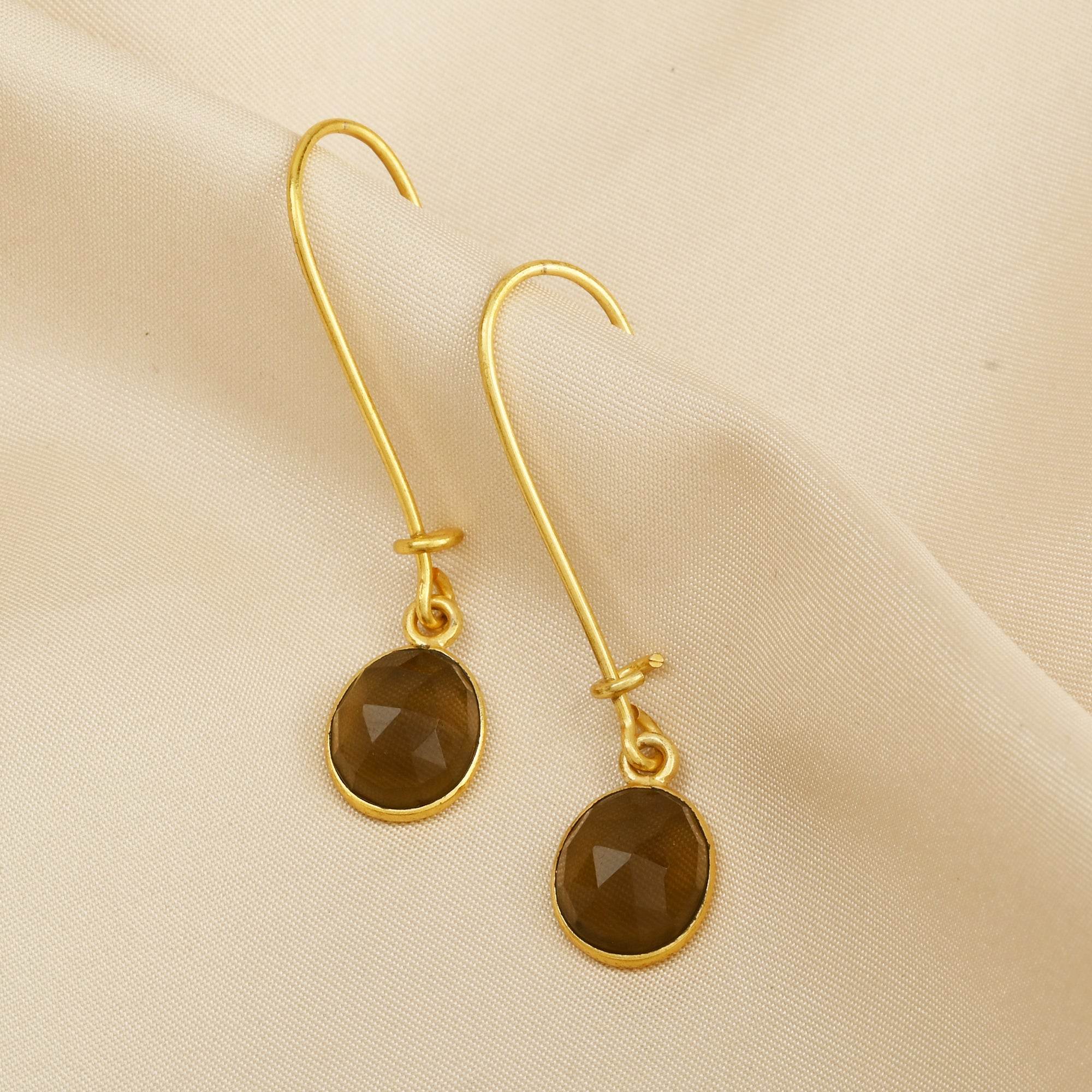 Green Chalcedony and Blue Sapphire Dangle Earrings - La Vitá Jewels