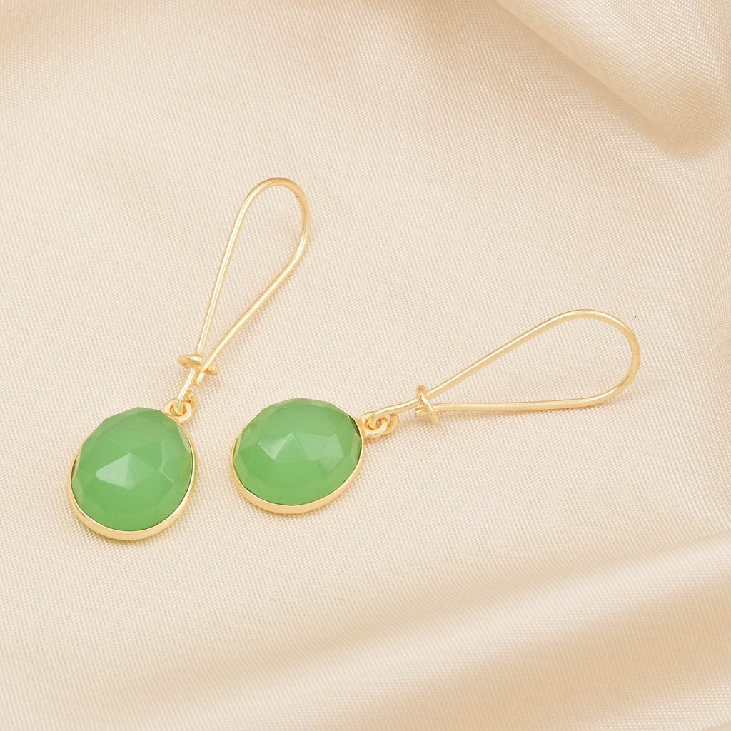 Green Chalcedony and Blue Sapphire Dangle Earrings - La Vitá Jewels