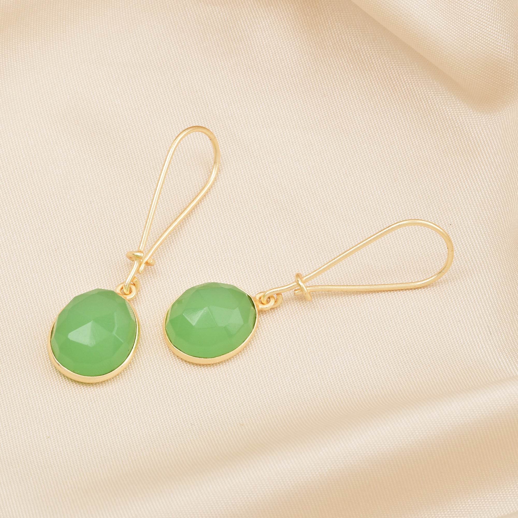 Green Chalcedony and Blue Sapphire Dangle Earrings - La Vitá Jewels