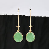 Green Chalcedony and Blue Sapphire Dangle Earrings
