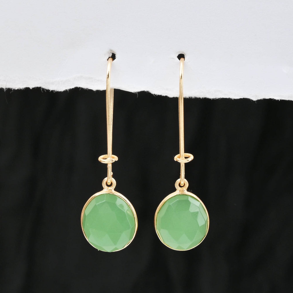 Green Chalcedony and Blue Sapphire Dangle Earrings - La Vitá Jewels