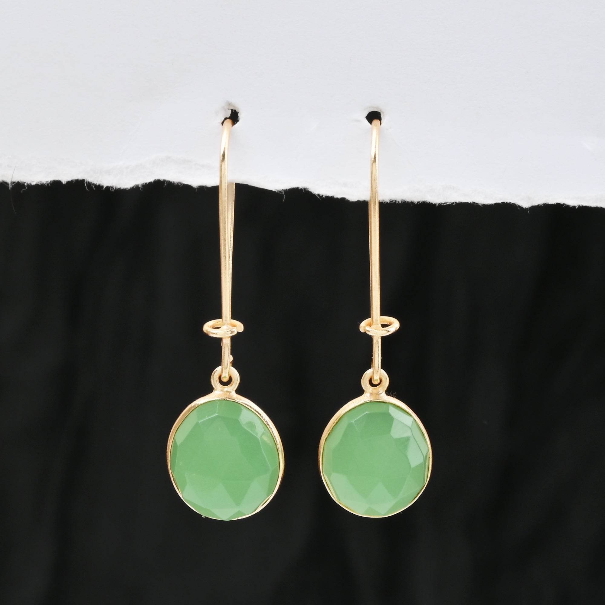 Green Chalcedony and Blue Sapphire Dangle Earrings - La Vitá Jewels