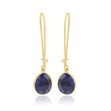 Green Chalcedony and Blue Sapphire Dangle Earrings