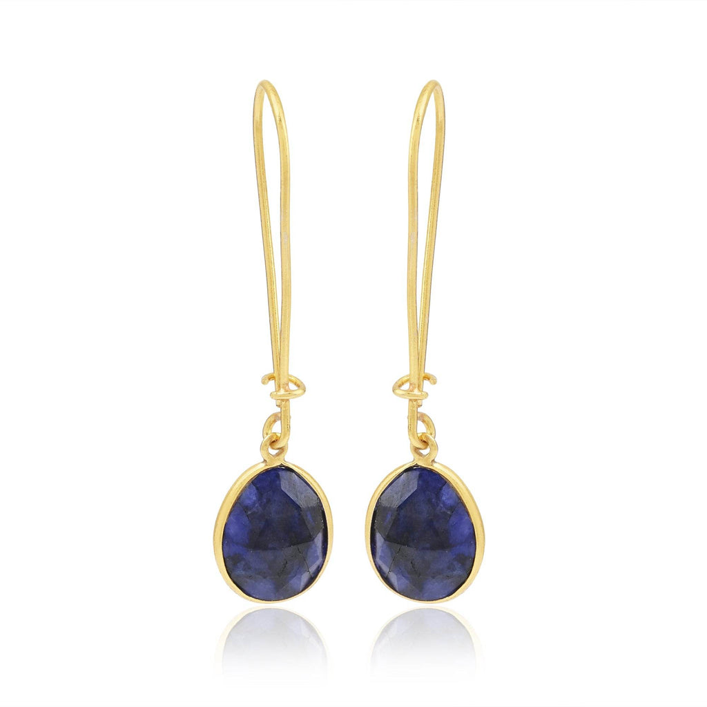 Green Chalcedony and Blue Sapphire Dangle Earrings - La Vitá Jewels