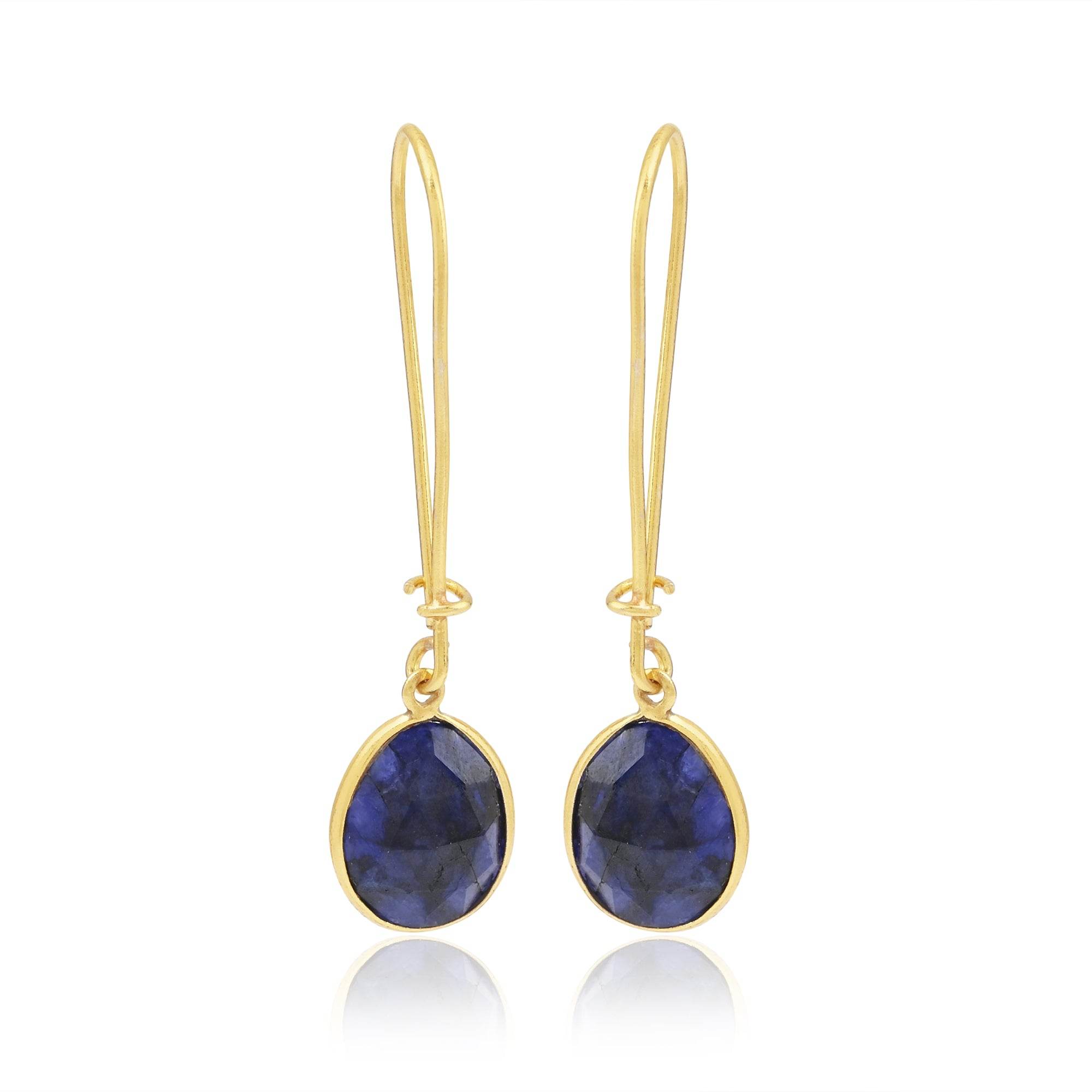 Green Chalcedony and Blue Sapphire Dangle Earrings - La Vitá Jewels
