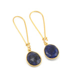 Green Chalcedony and Blue Sapphire Dangle Earrings