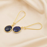 Green Chalcedony and Blue Sapphire Dangle Earrings