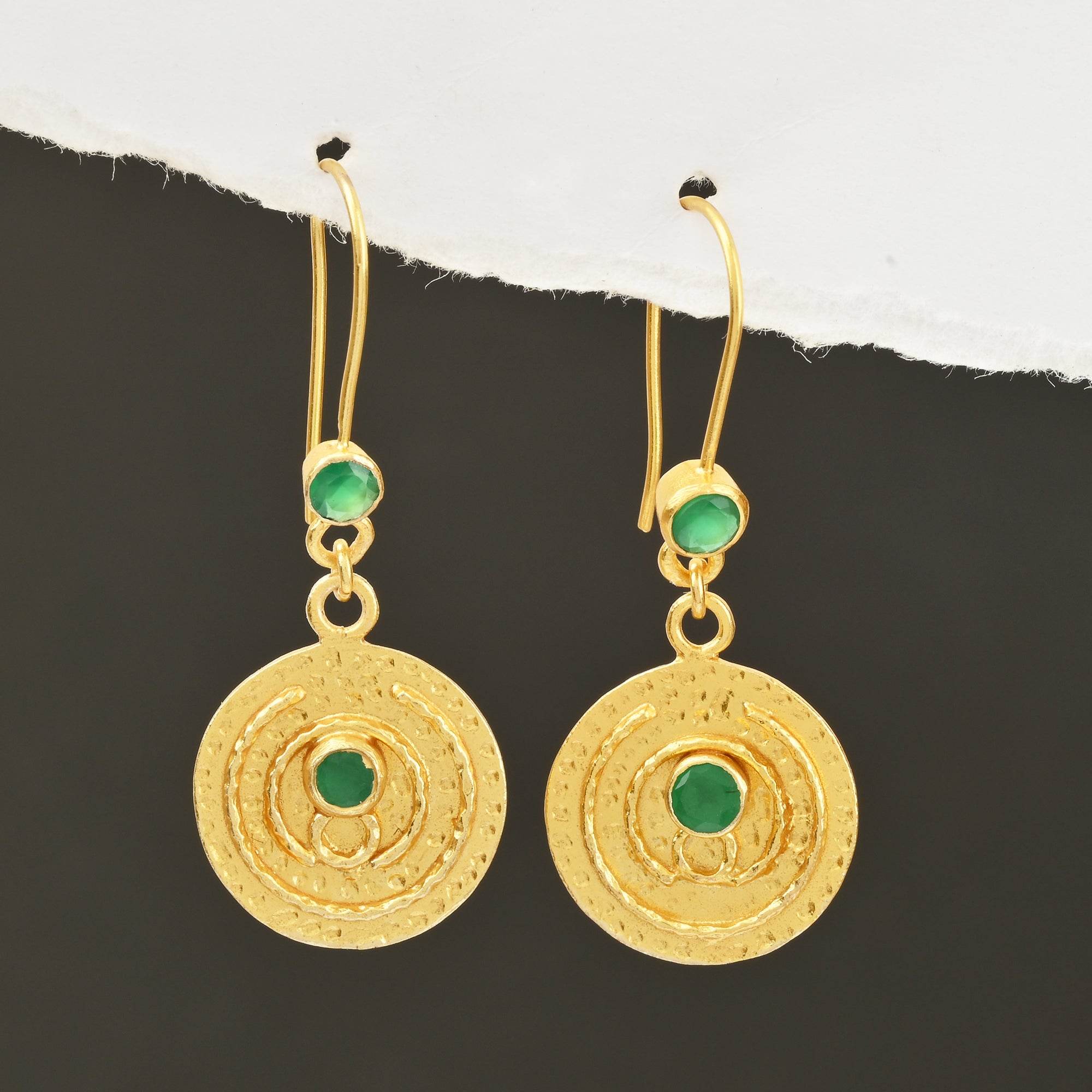 Green Onyx Dangle Earrings in Sterling Silver - La Vitá Jewels