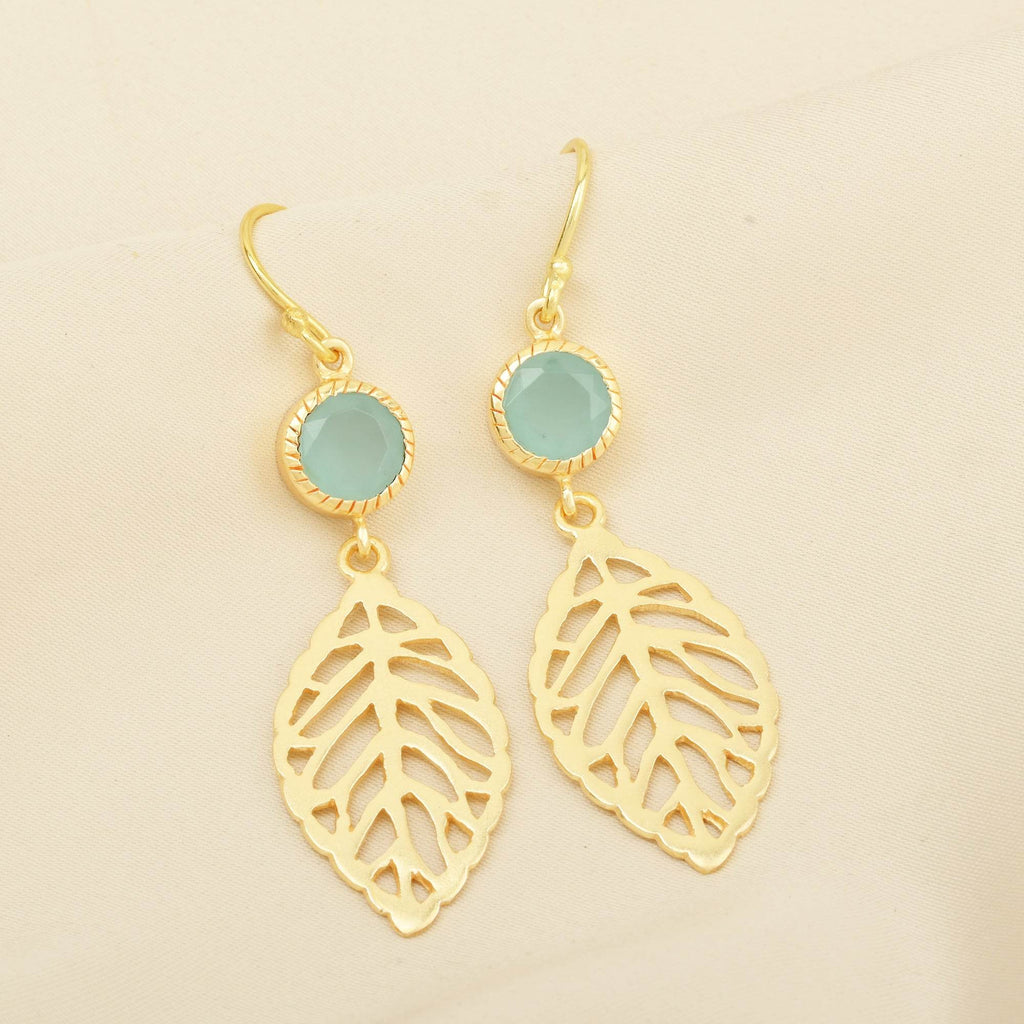 Feather Truth Aqua Chalcedony Earrings - La Vitá Jewels