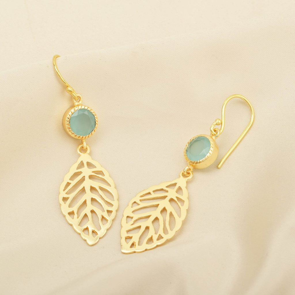 Feather Truth Aqua Chalcedony Earrings - La Vitá Jewels