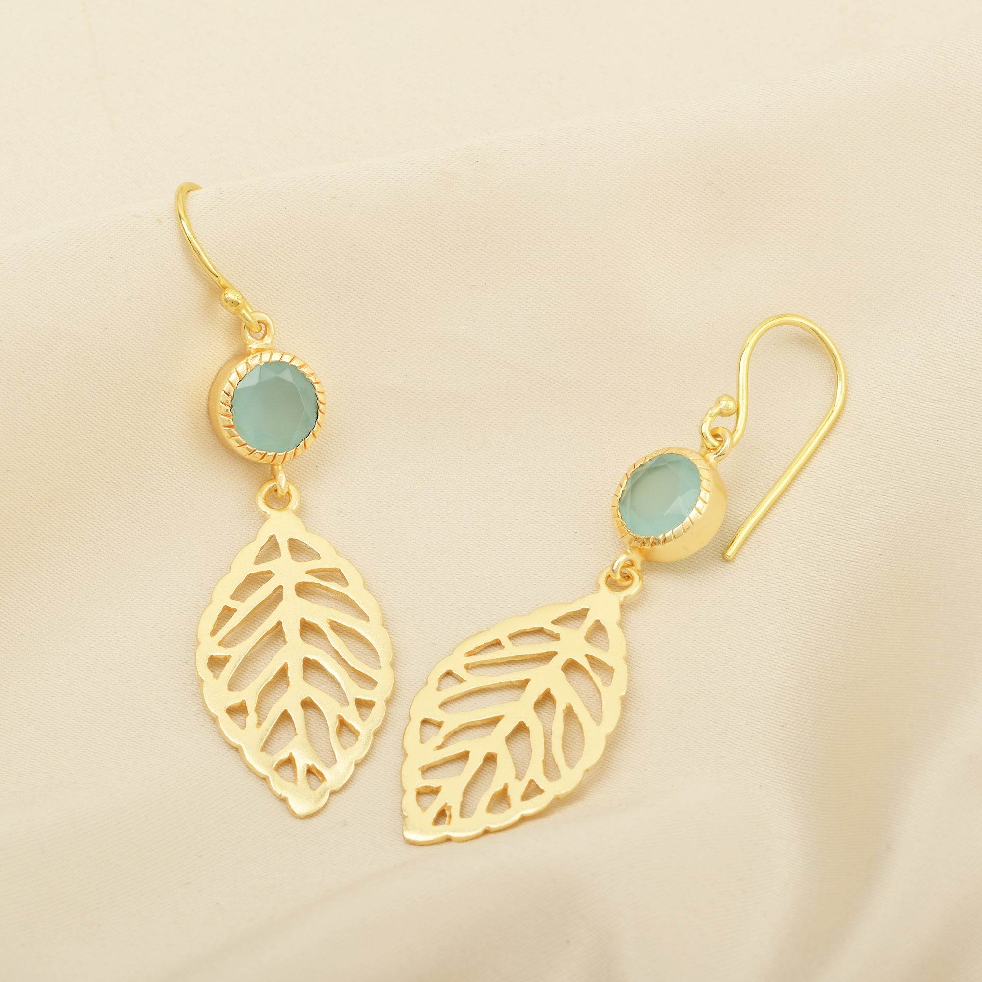 Feather Truth Aqua Chalcedony Earrings - La Vitá Jewels