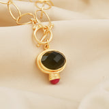 Green Tourmaline and Ruby Drop Necklaces