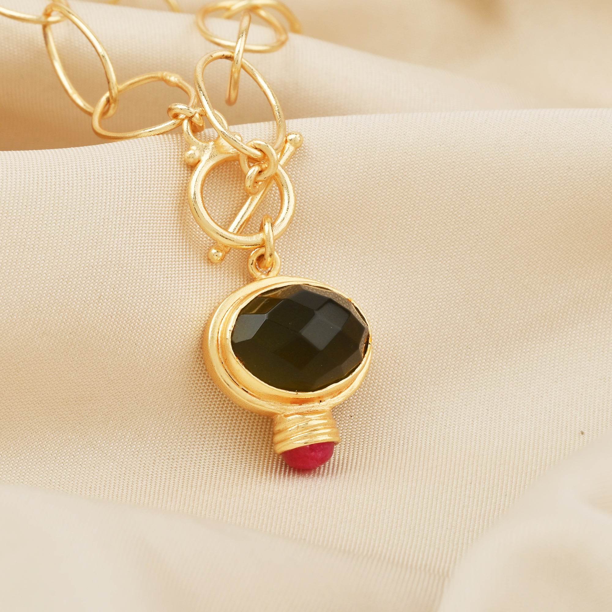 Green Tourmaline and Ruby Drop Necklaces - La Vitá Jewels