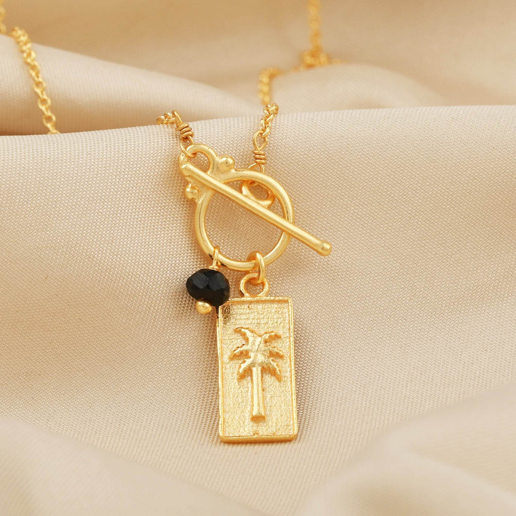 Black Onyx and Palm Tree Charm Necklace - La Vitá Jewels