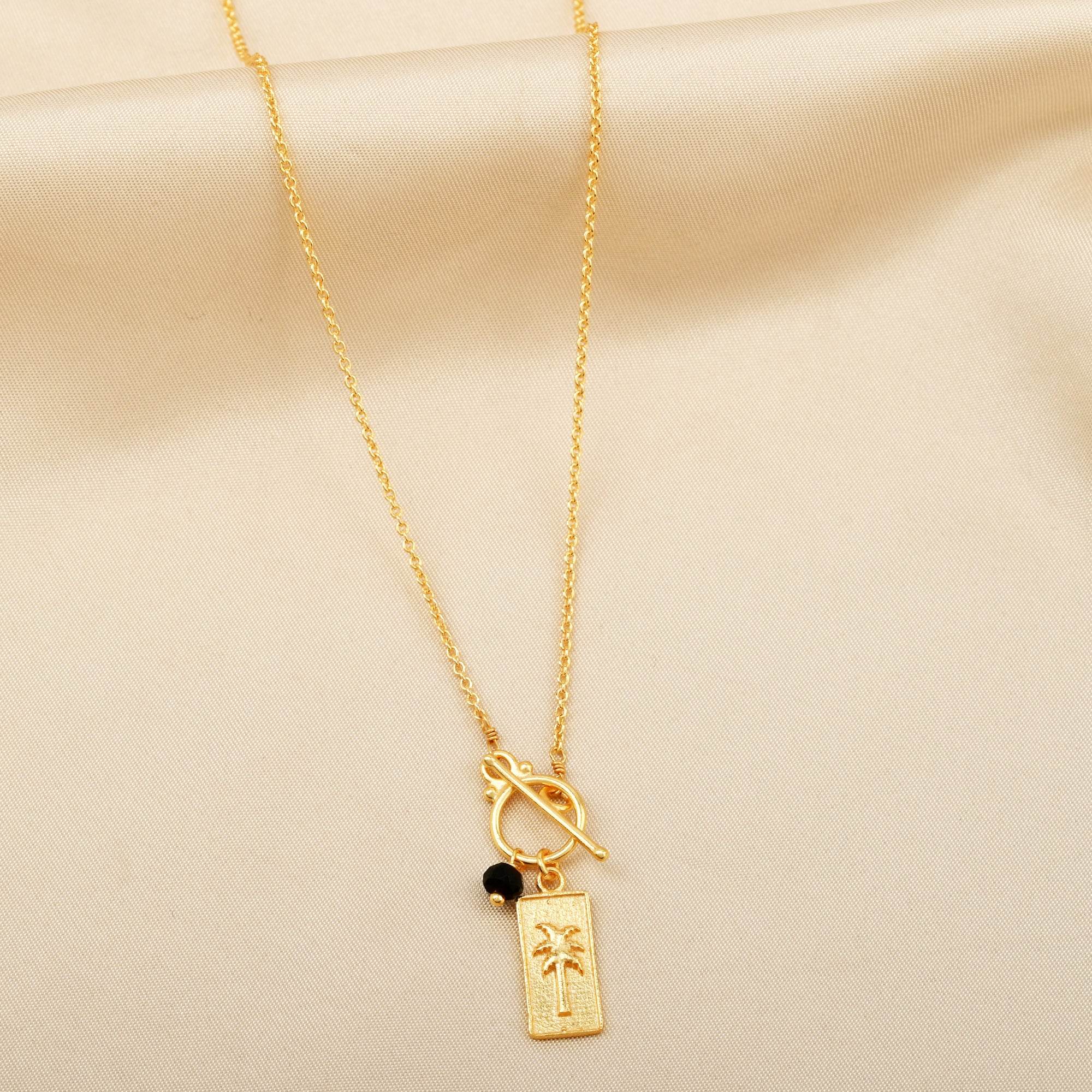 Black Onyx and Palm Tree Charm Necklace - La Vitá Jewels
