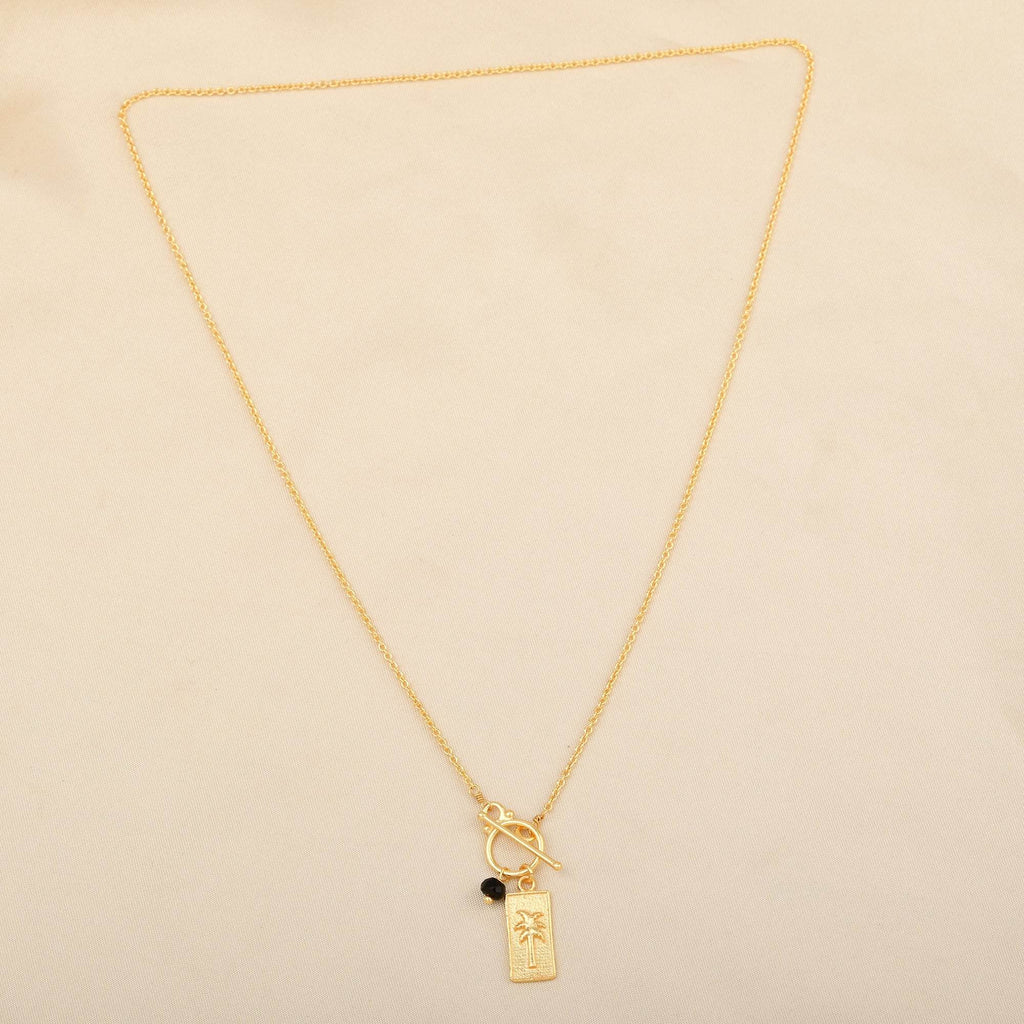 Black Onyx and Palm Tree Charm Necklace - La Vitá Jewels