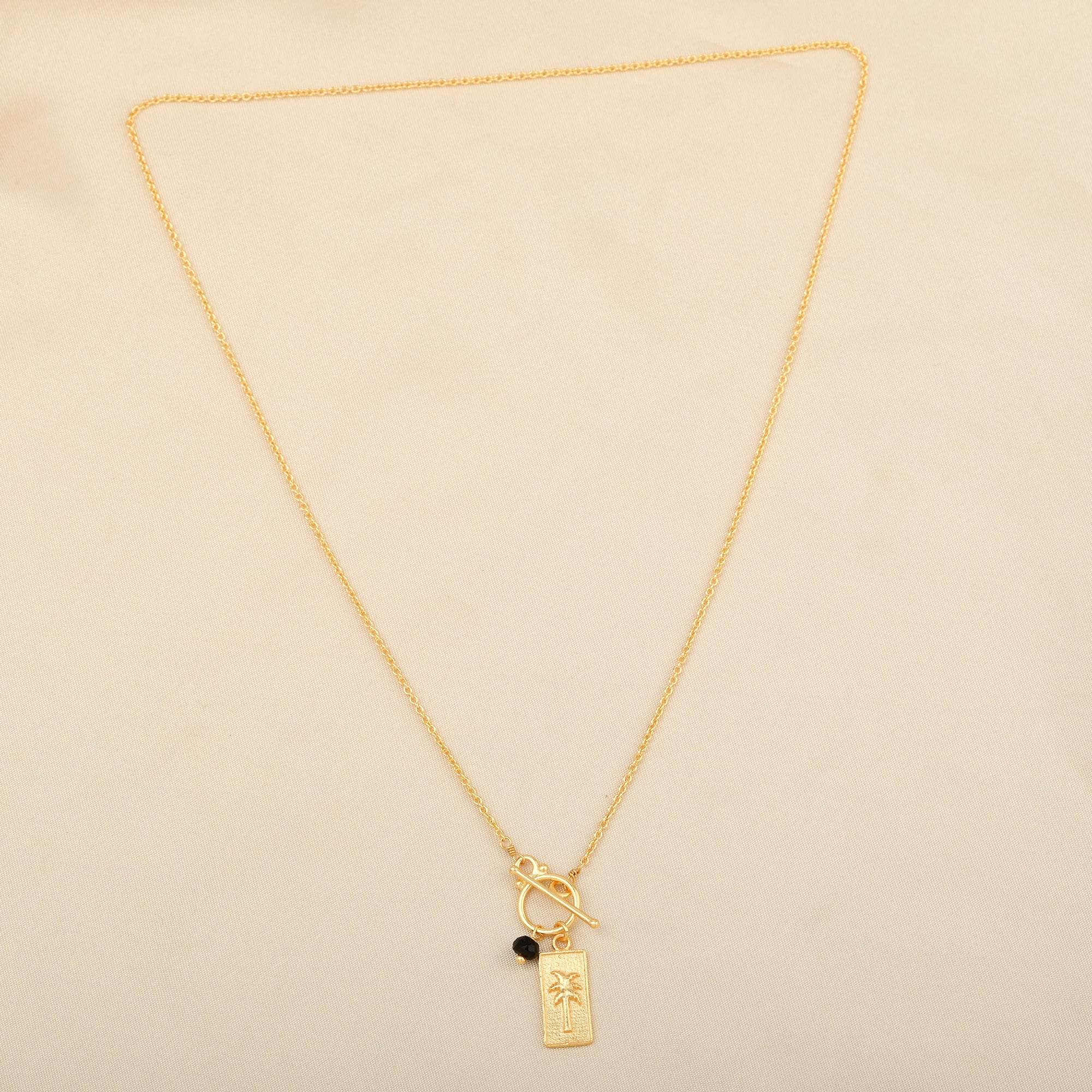 Black Onyx and Palm Tree Charm Necklace - La Vitá Jewels