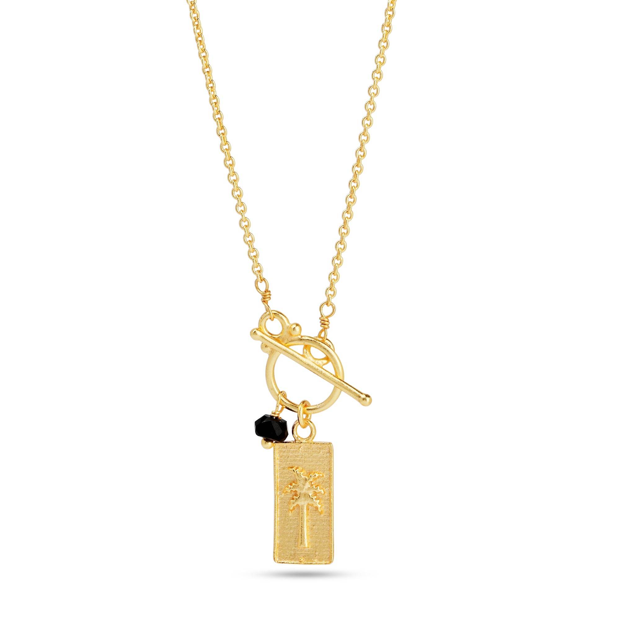 Black Onyx and Palm Tree Charm Necklace - La Vitá Jewels