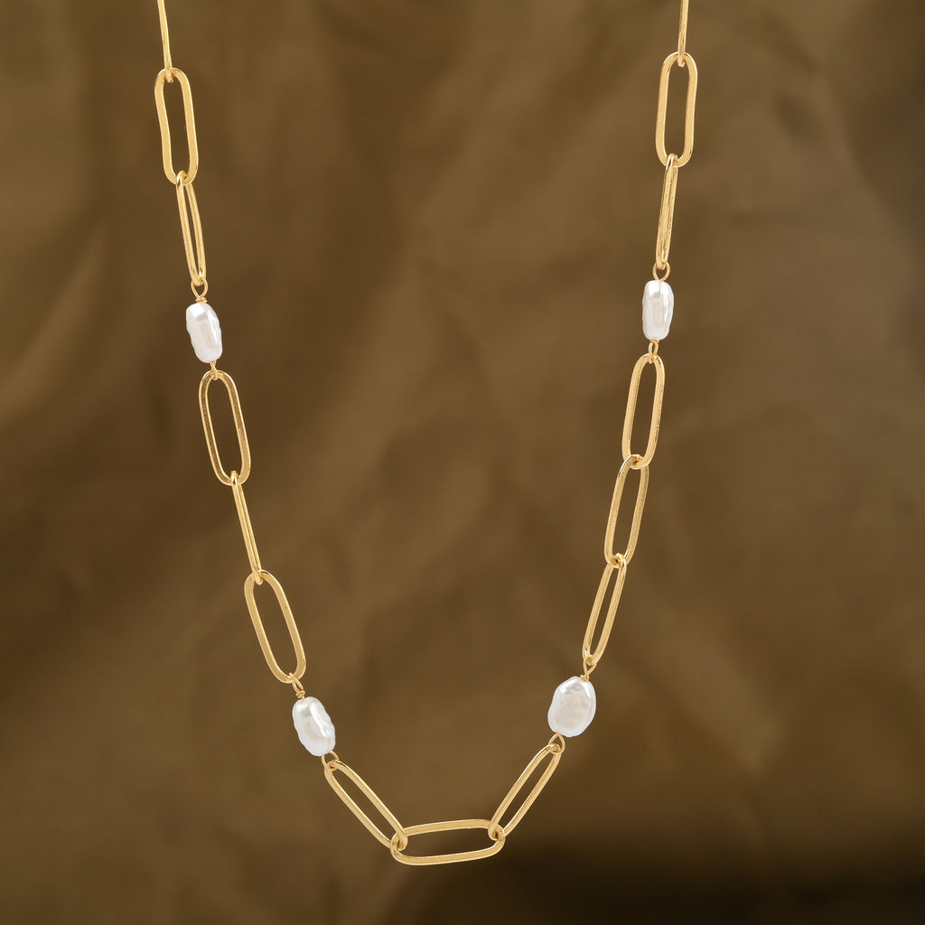 Baroque Pearl Link Chain Necklace